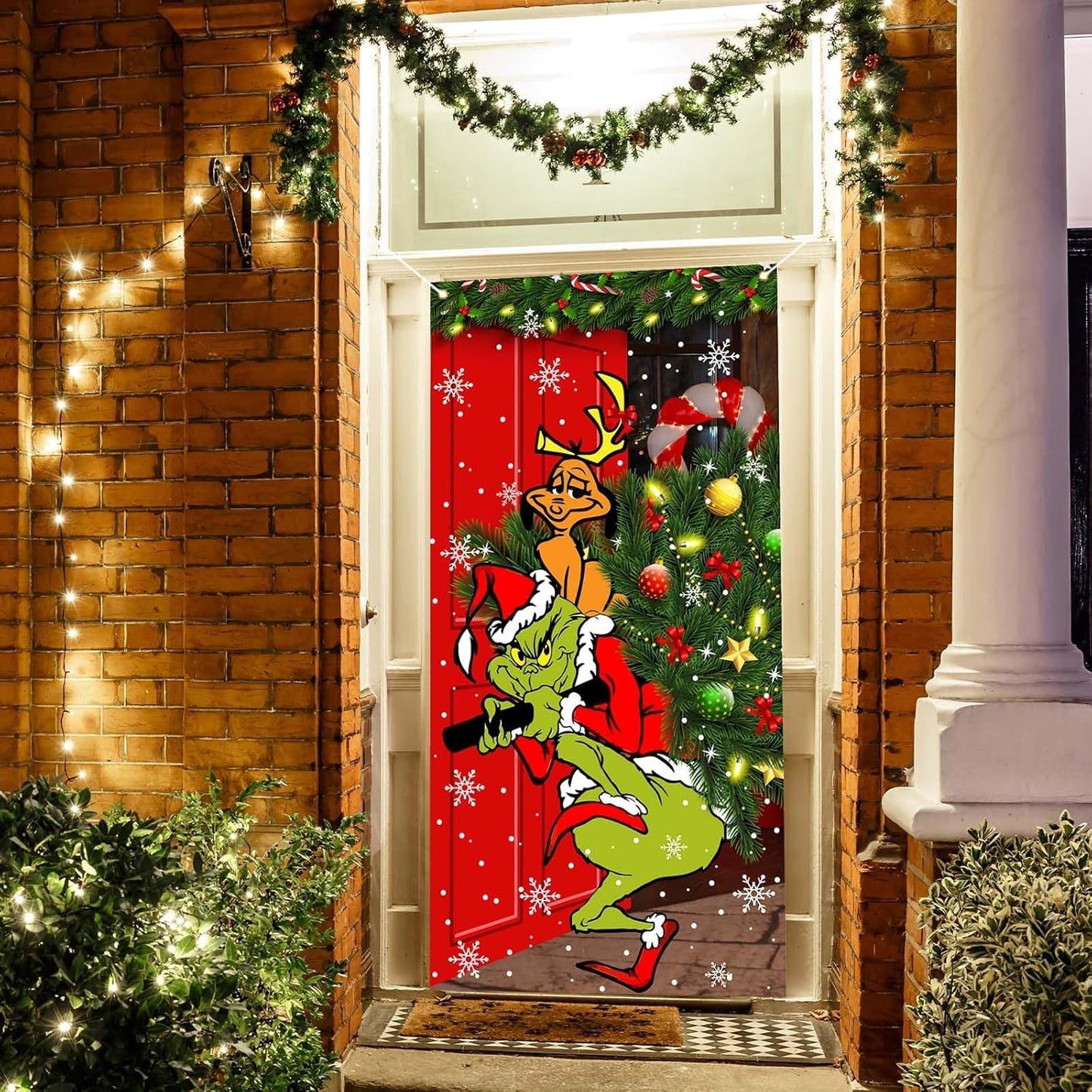 Decoración puerta Navidad 6x3ft bandera cuadrícula búfalo