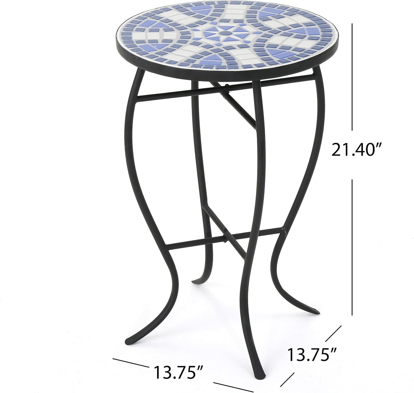 Mesa auxiliar cerámica marco hierro color azul blanco