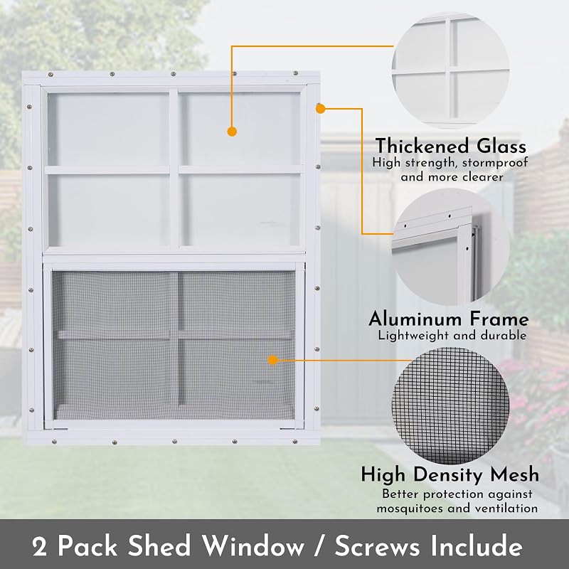2 Ventanas Cobertizo 18x23pulg Vidrio Templado Malla Fibra