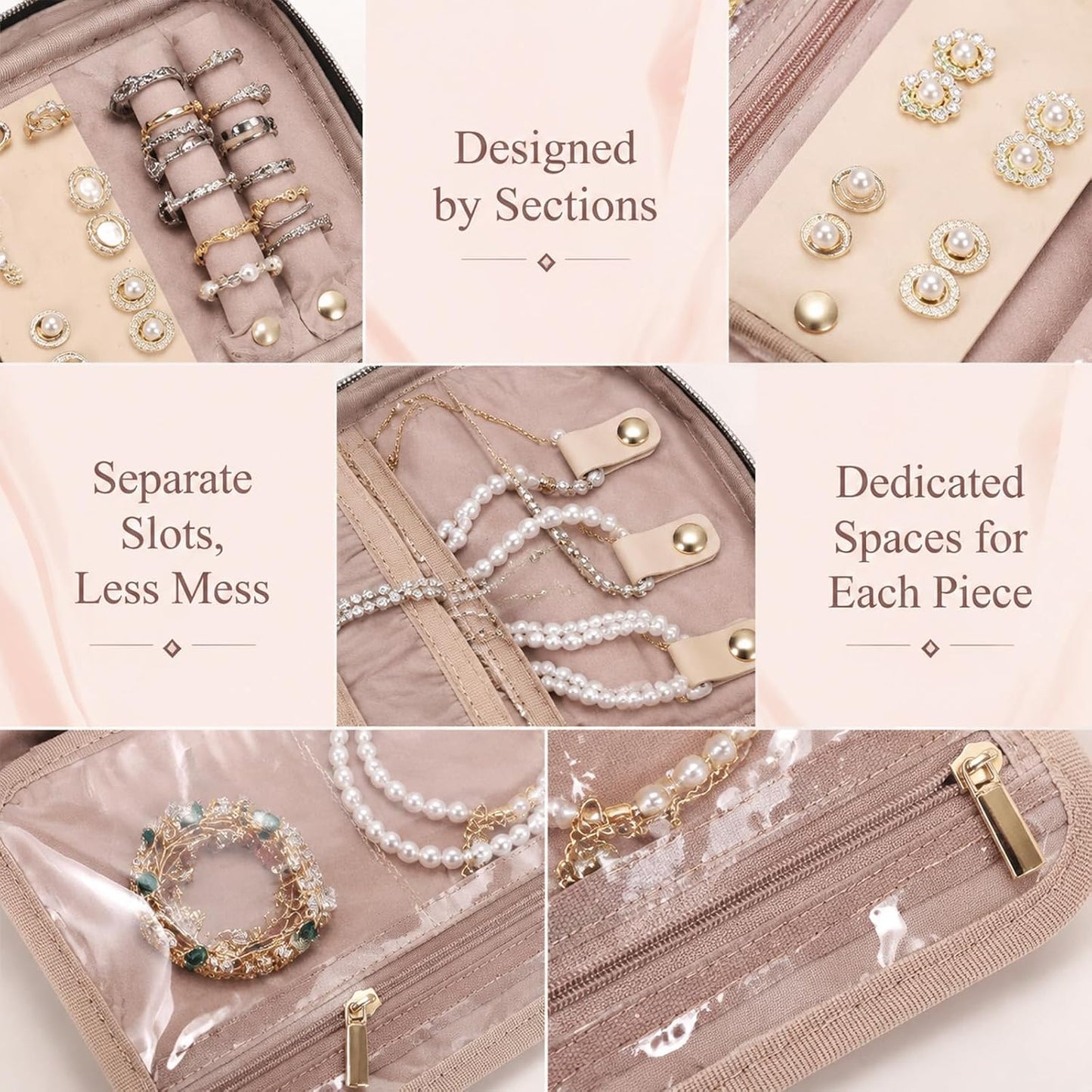 Estuche organiz. joyas collares aretes anillos rosa