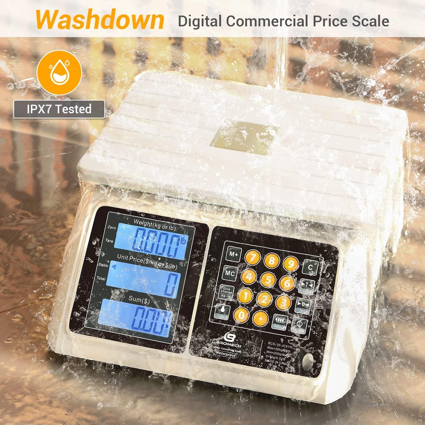 Báscula digital impermeable IPX7 para carne 66lb
