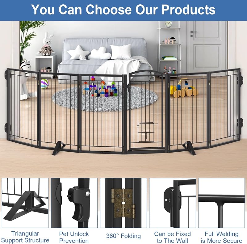 Puerta metal para perros y gatos extra ancha plegable 36"