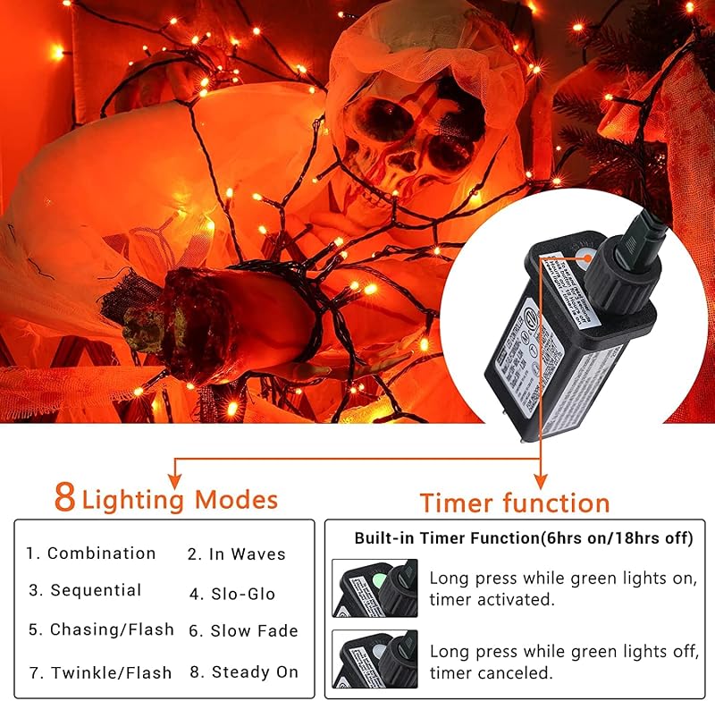Tira luces LED Halloween 114" 300 luces 8 modos