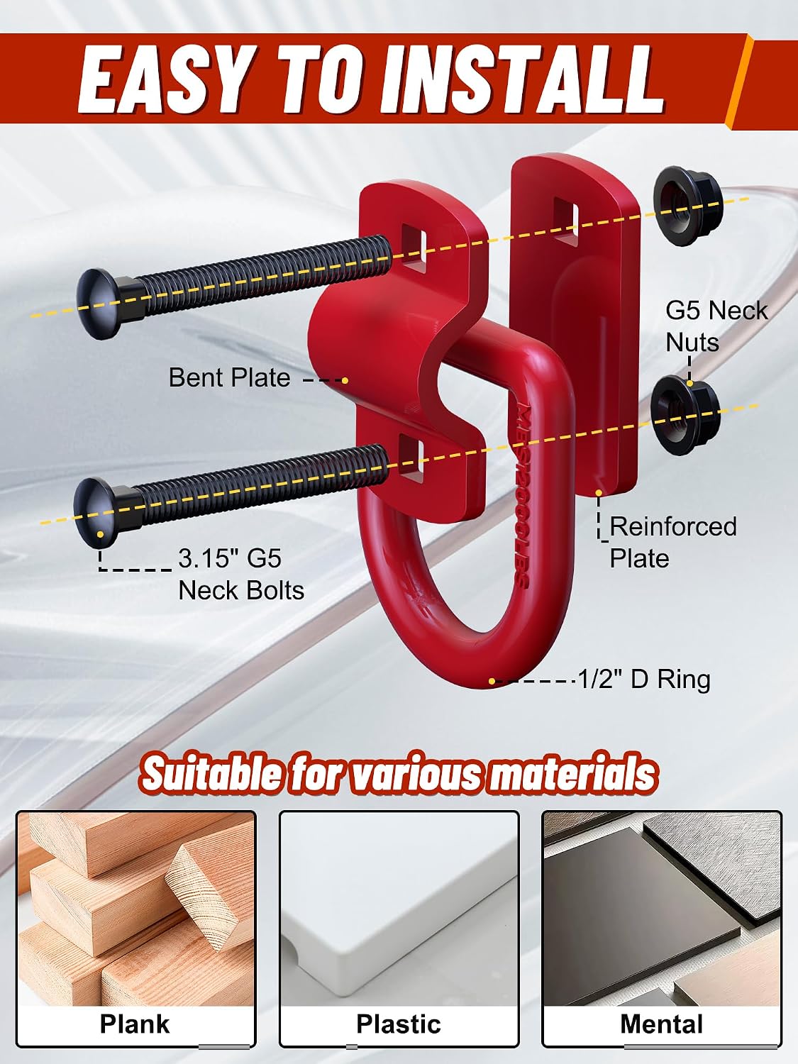 Anclajes amarre anillos D 1/2" 12000 lb placa remolque