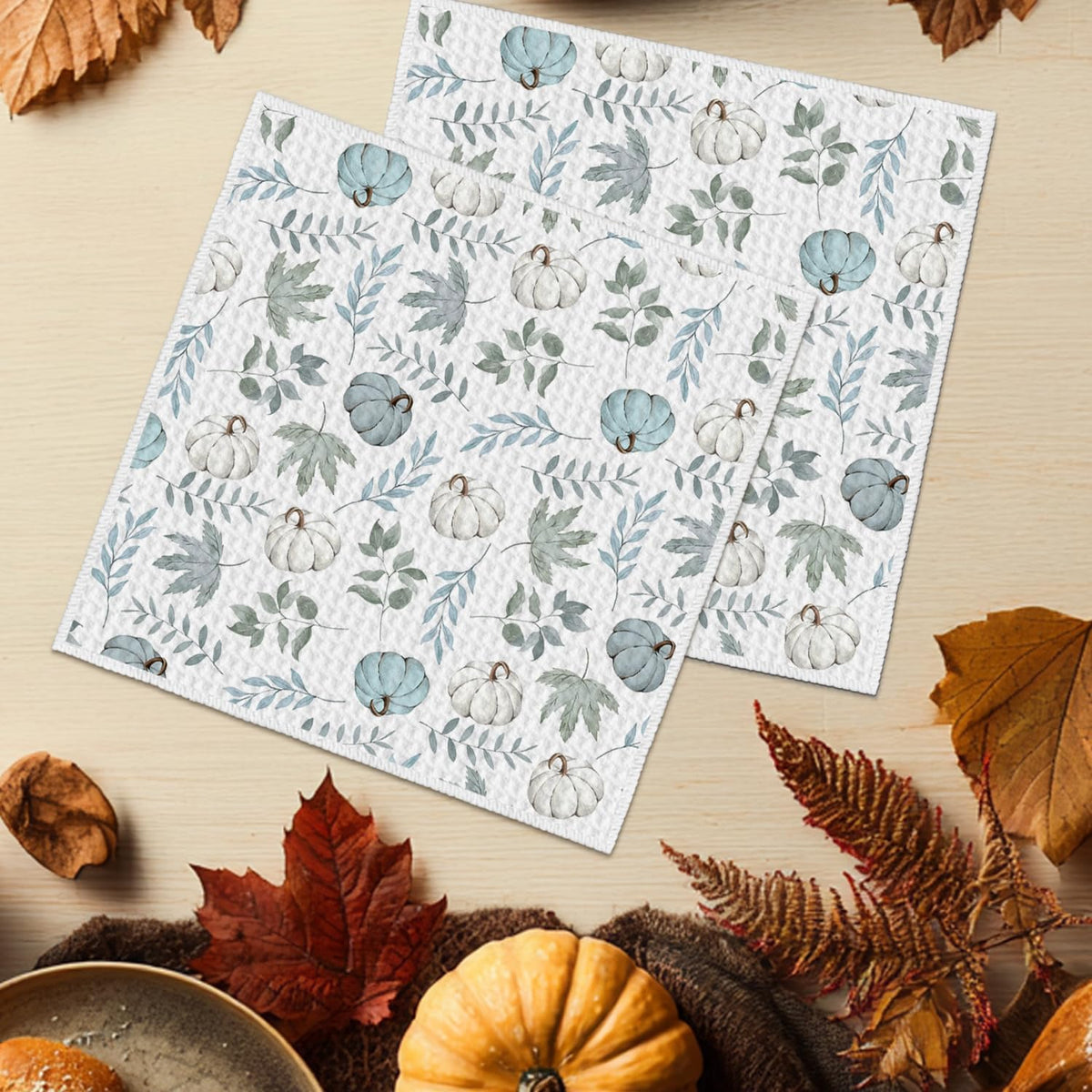 2 Pzas Paños Microfibra Otoño Calabaza Beige 12x12pulg