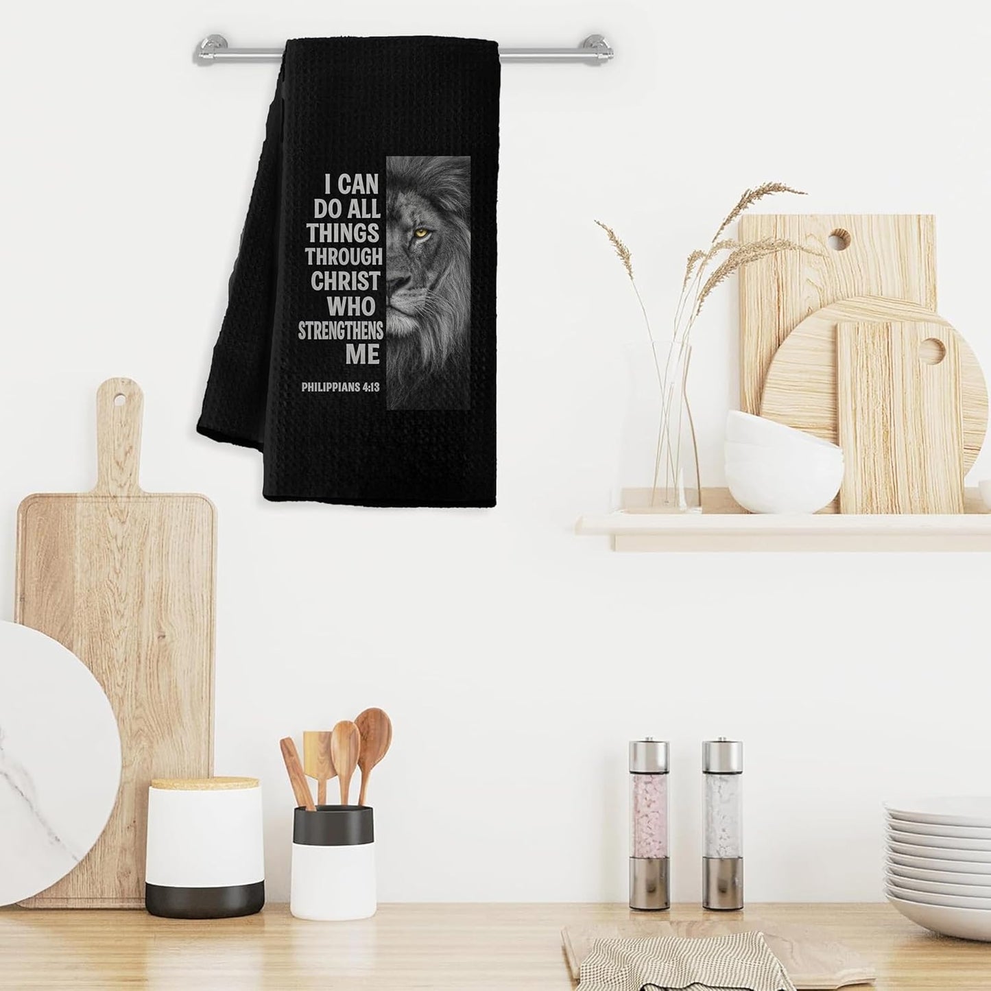 Toalla de cocina con versículo bíblico inspirador para hombre y niño