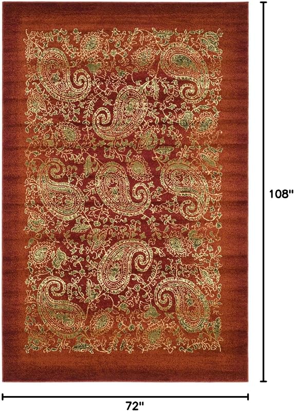 Alfombra área 6x9ft diseño tradicional rojo y multicolor