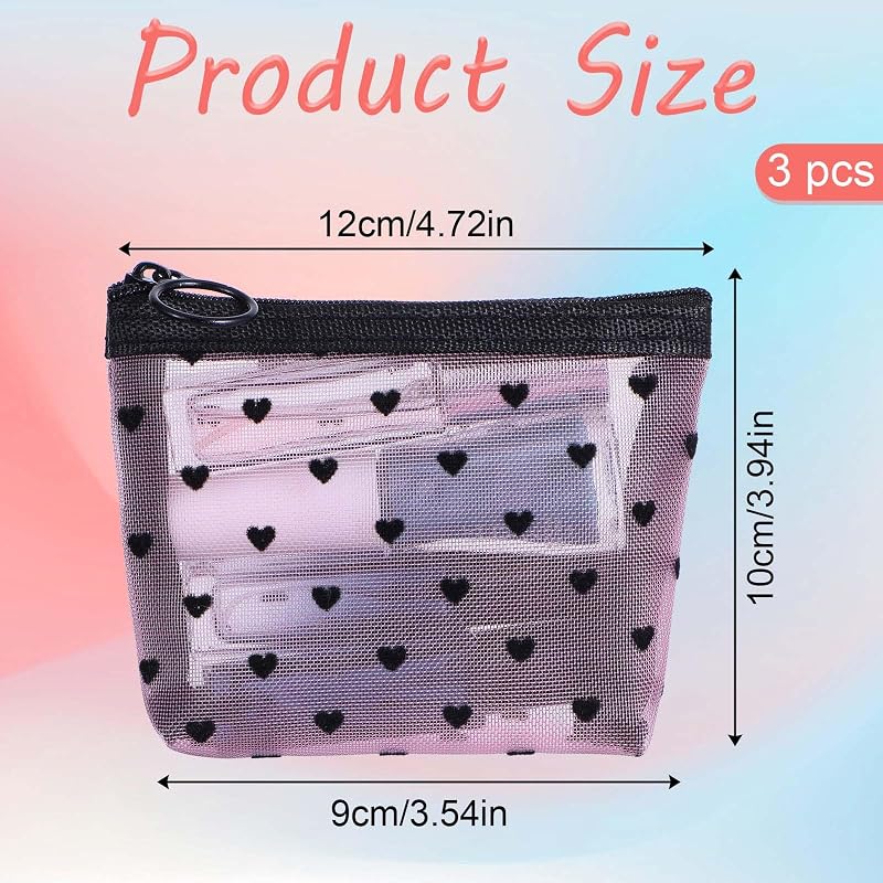 3 Pzas Bolsas Mini Cosméticos con Cremallera de Malla