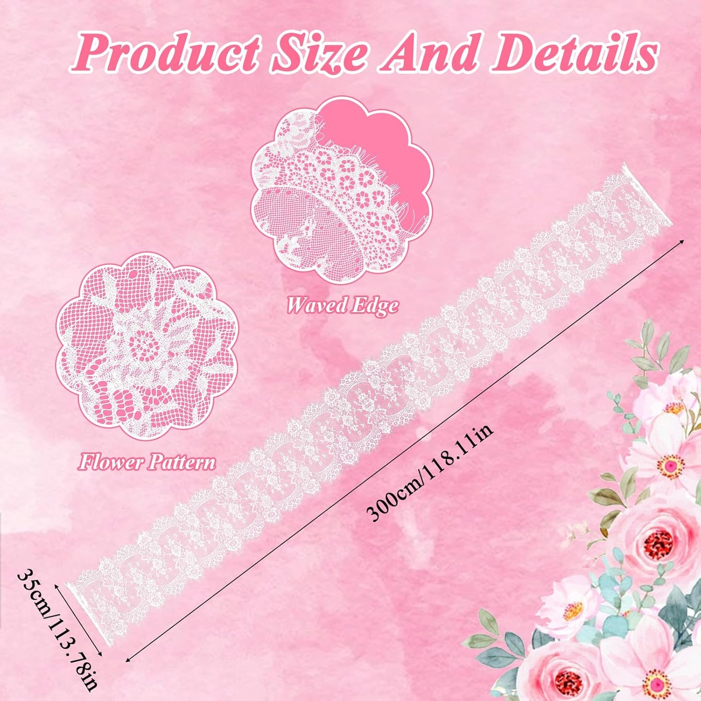 Table runner de encaje blanco 14x120 pulgadas para bodas y fiestas