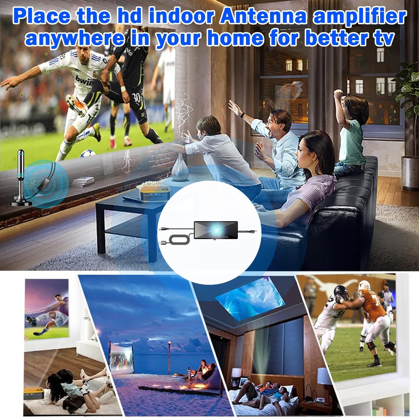 Amplificador antena TV HDTV alta ganancia UHF/VHF