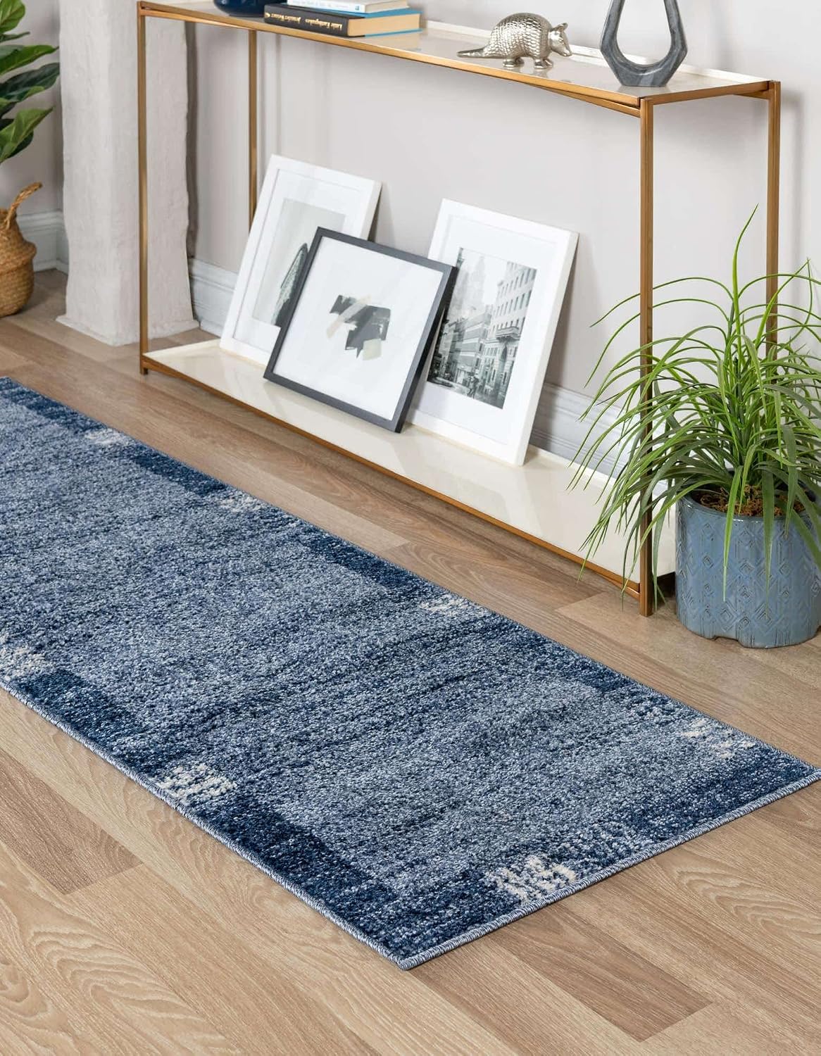 Alfombra corredor 2x6' inspirada contemporánea azul marino