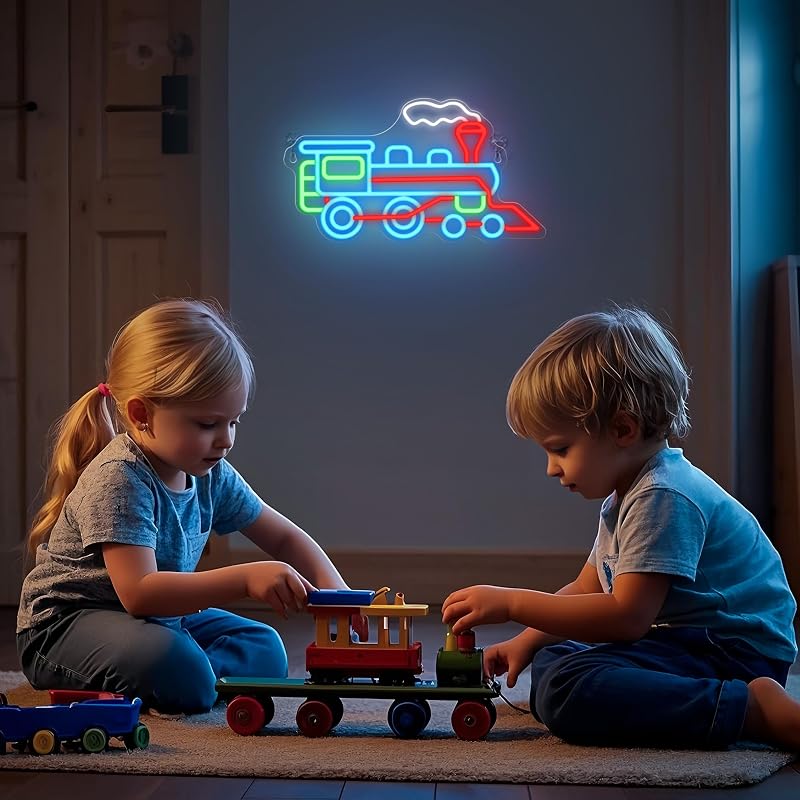 Letrero neón tren vapor LED USB para dormitorio niños