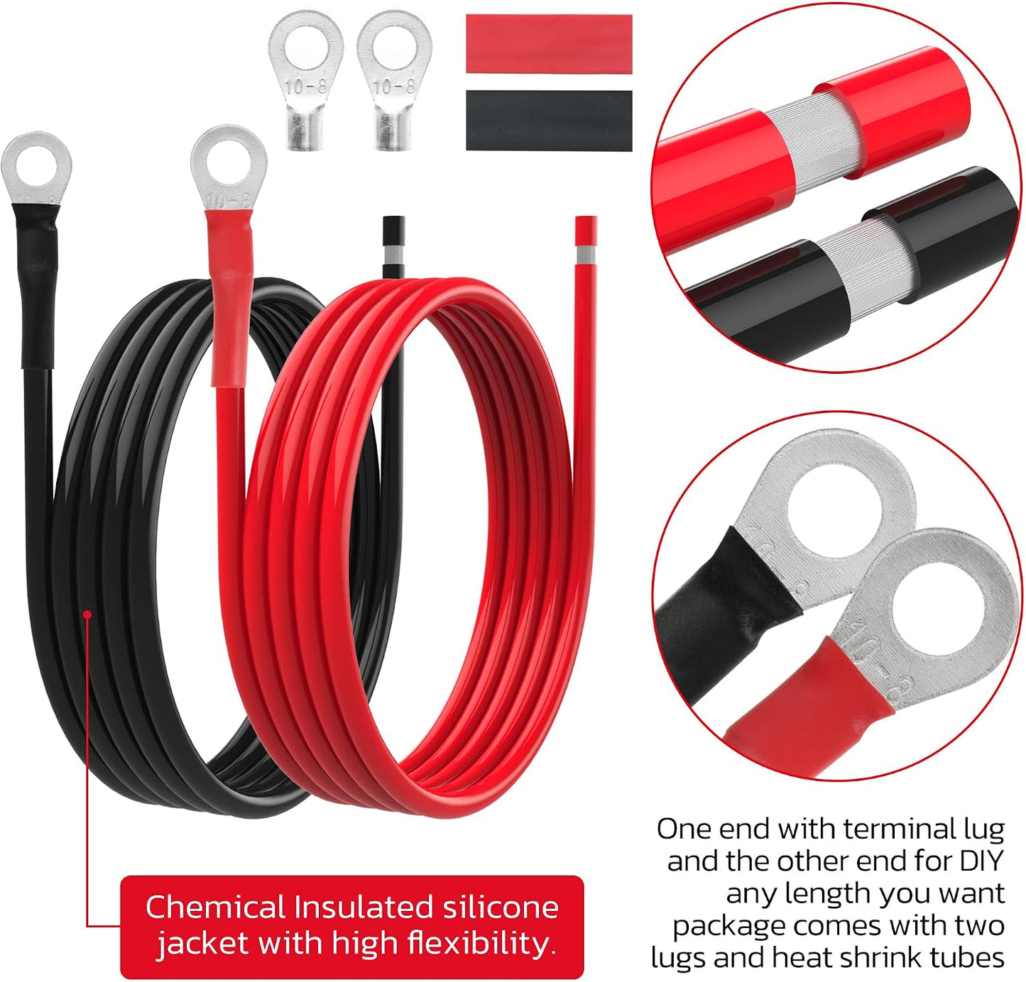Cable batería 8 AWG con lengüetas 5/16" para panel solar