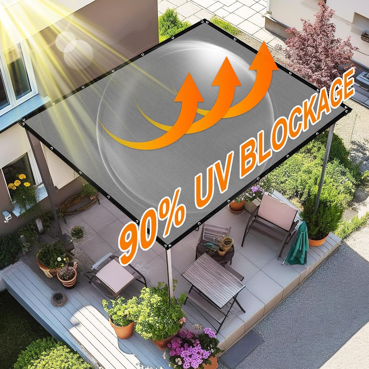 Tela sombra 90% para pérgola 10x20ft azul gris