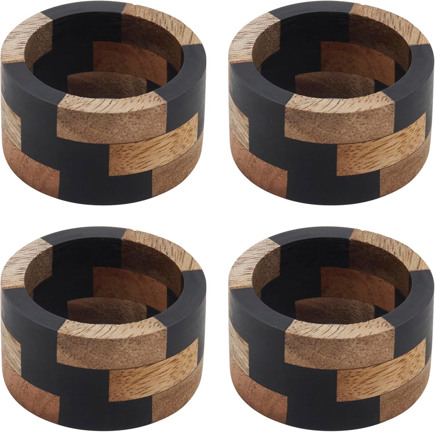 Set 4 servilleteros madera mango y resina patrón moderno