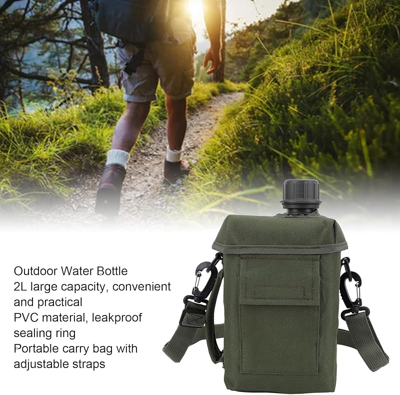 Cantina agua 2l portátil con bolsa cintura camping verde