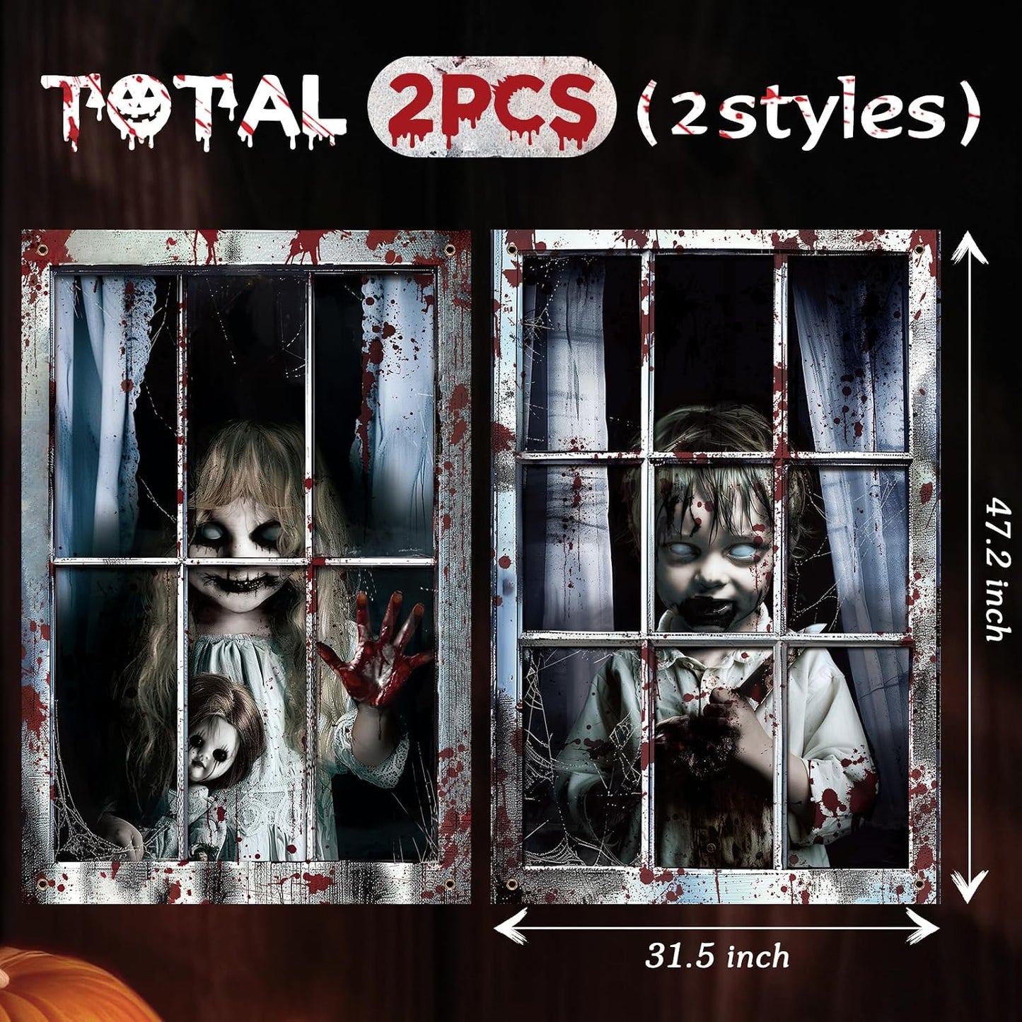 2 Cortinas Halloween 47x31pulg Tela Poliéster Ventanas