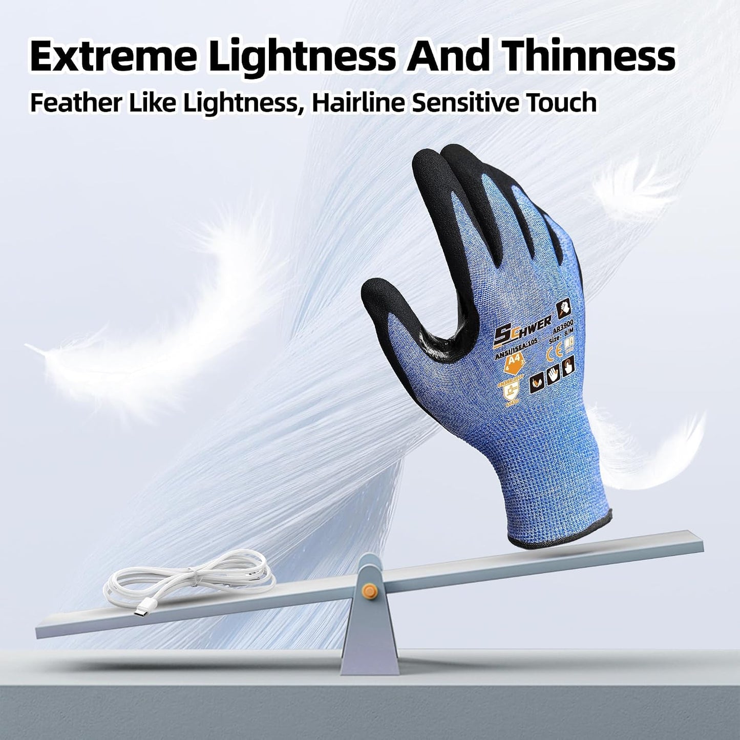 Guantes trabajo ligeros resistentes tacto ajuste 3d