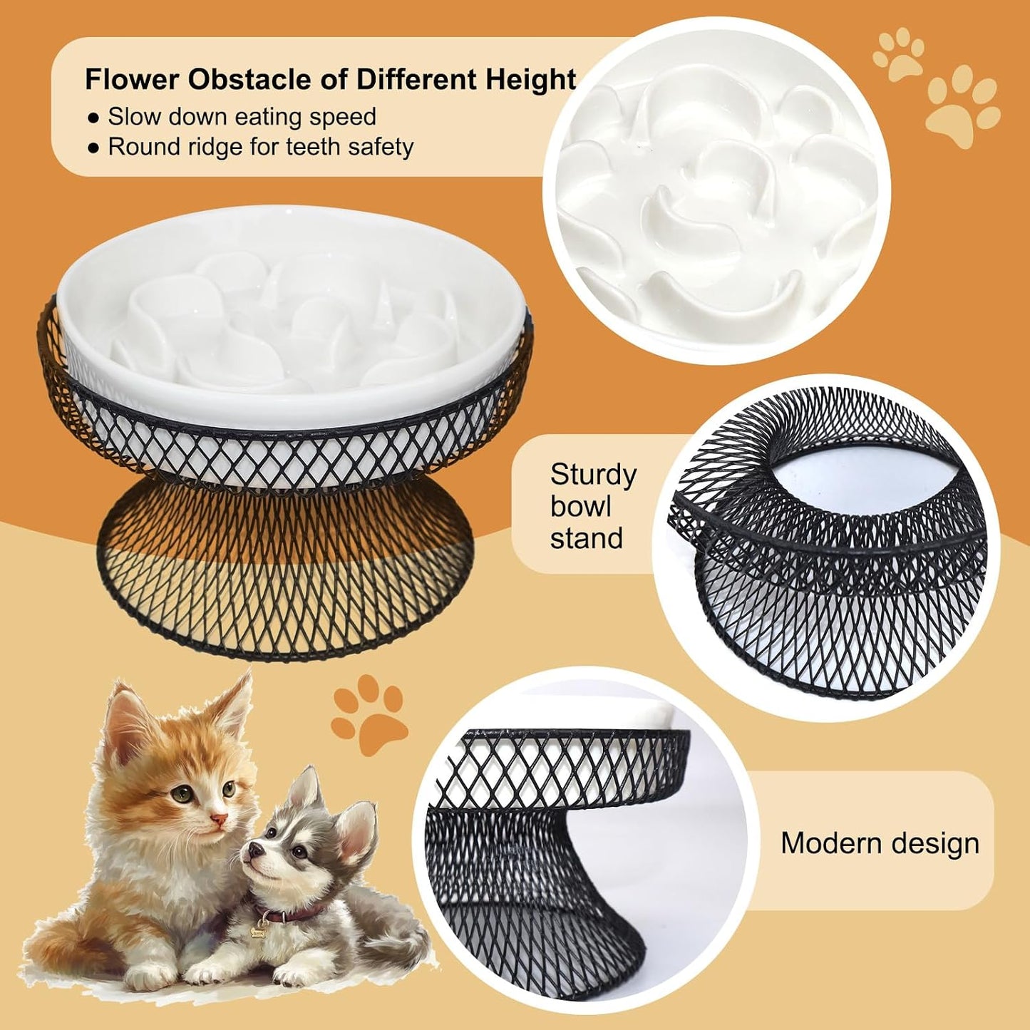 Tazón lento cerámica elevado para gatos y perros pequeños