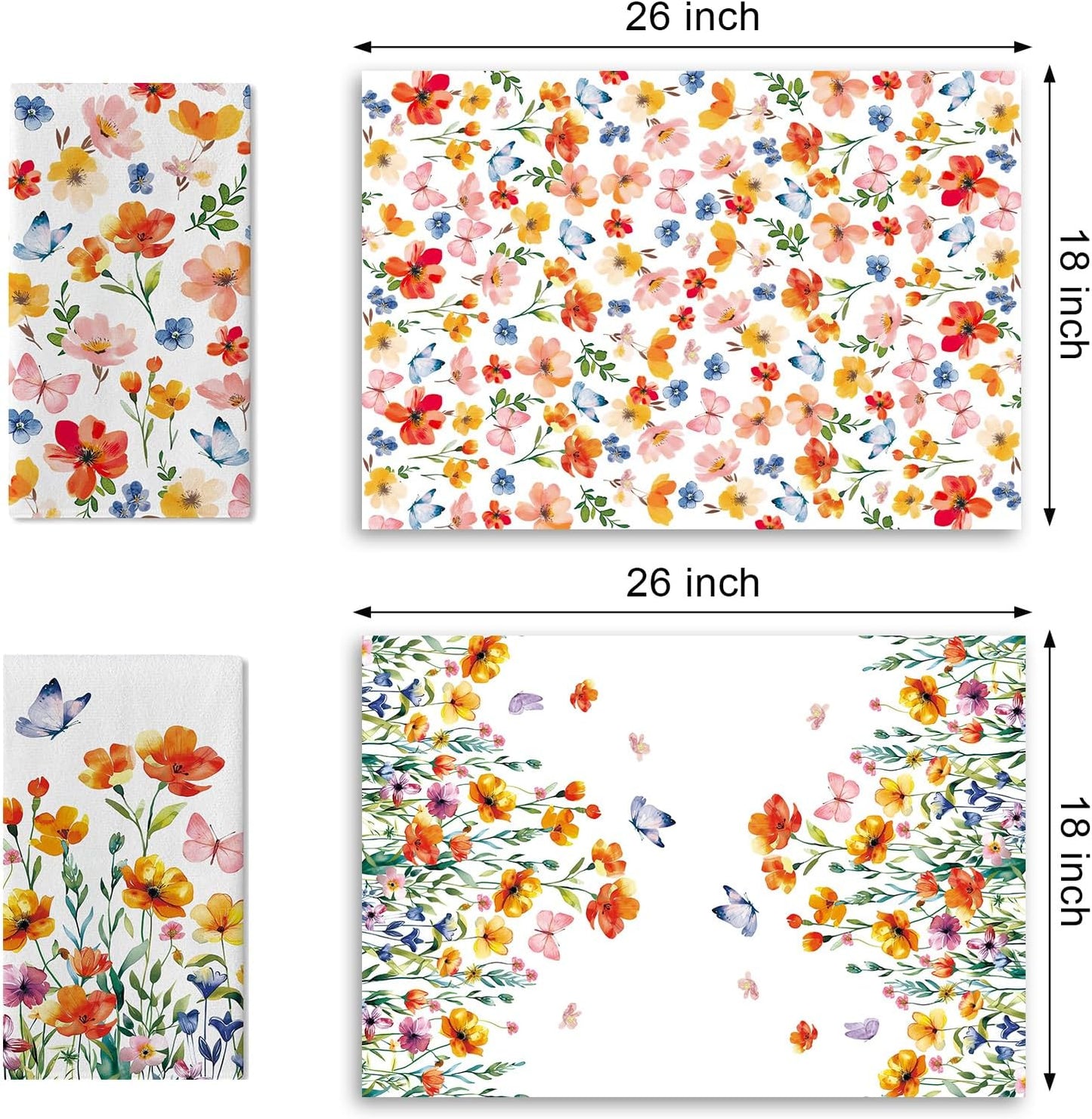 Juego de 2 paños de cocina florales acuarela primavera verano