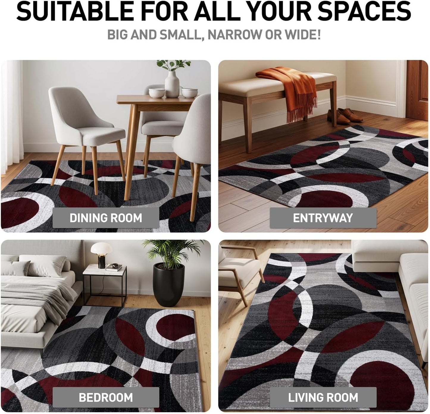 Alfombra contemporánea roja 2x3ft para sala dormitorio oficina