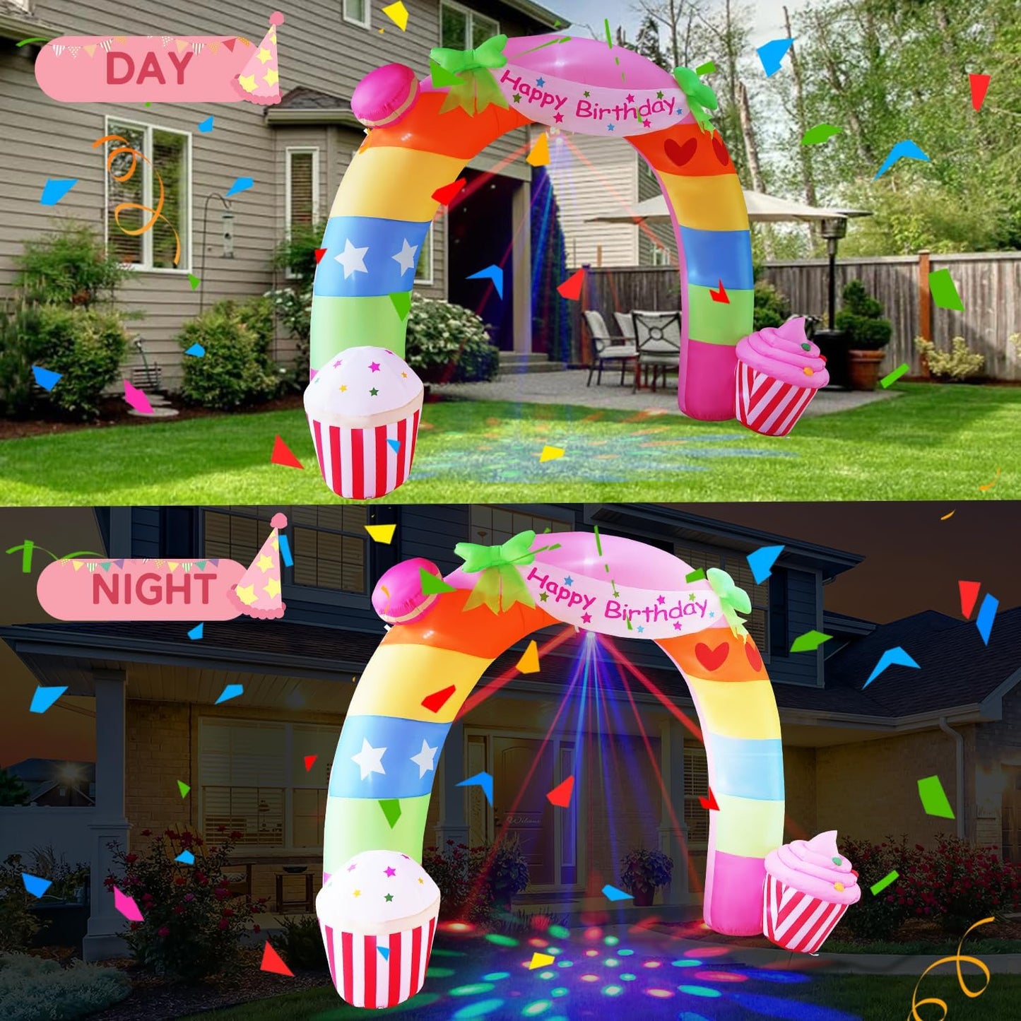 Arco cumpleaños 11ft inflable con luces LED para jardín