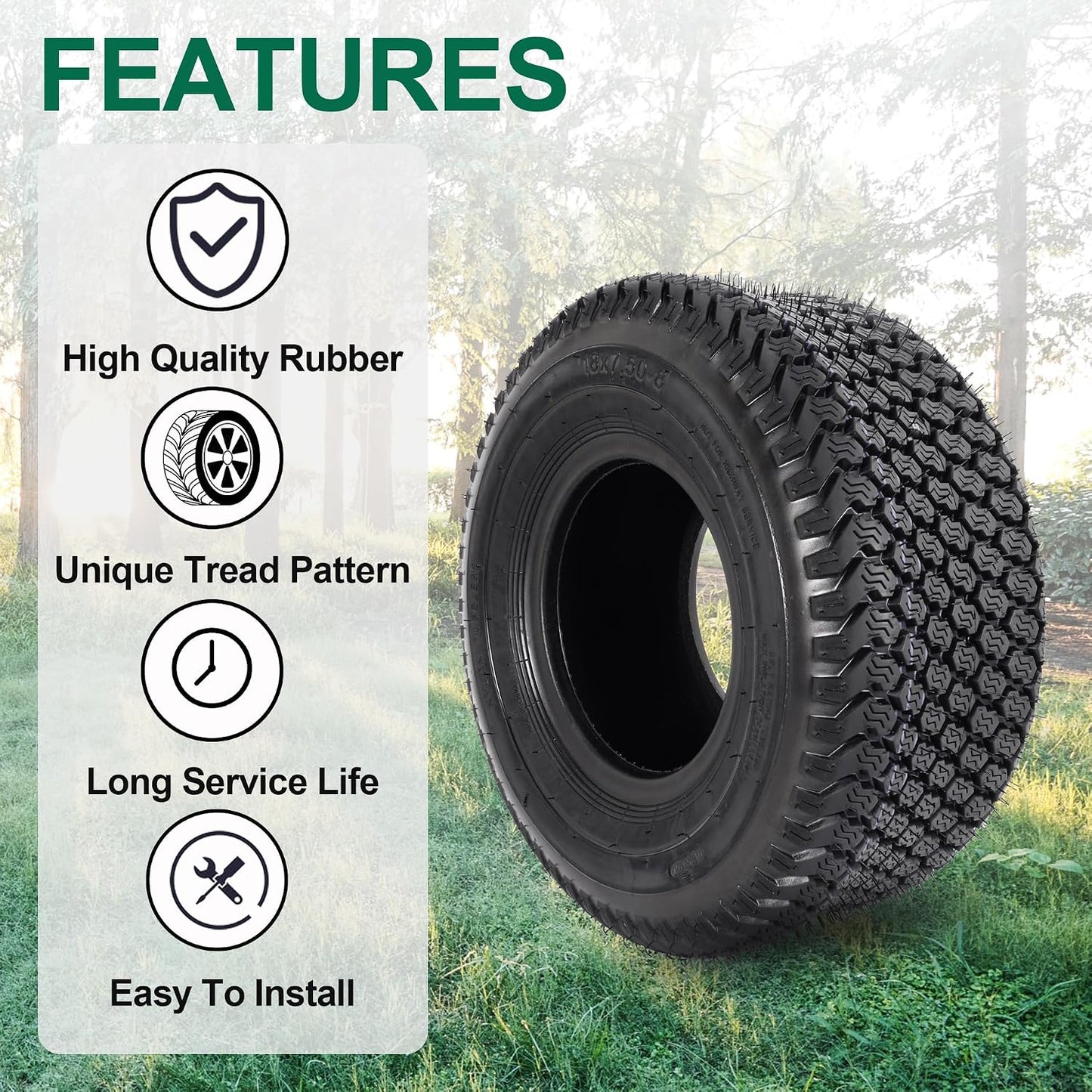 Neumático carrito golf 18x7.5-8 válvula recta sin cámara
