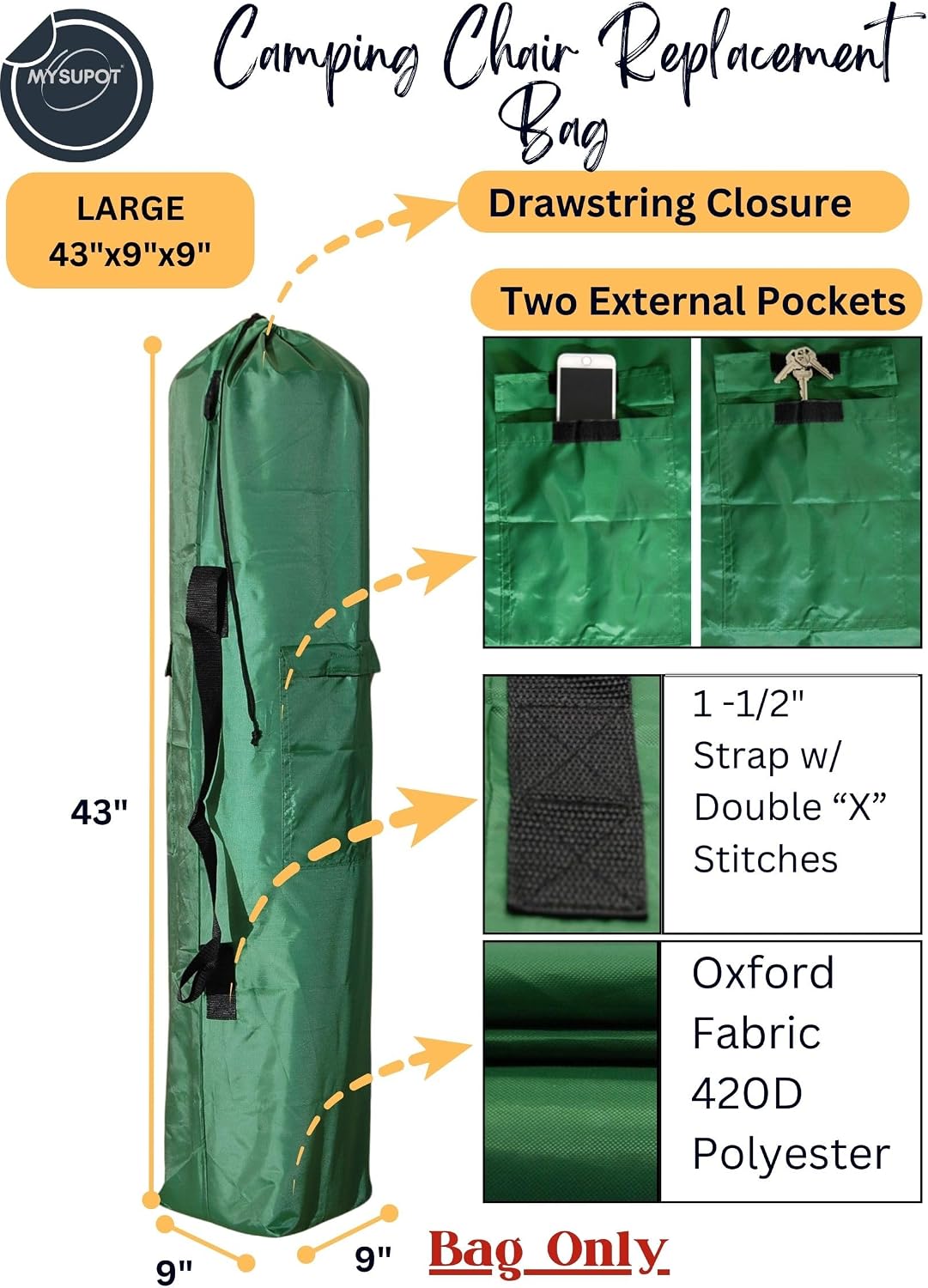 Bolsa repuesto 43x9x9" para silla campamento