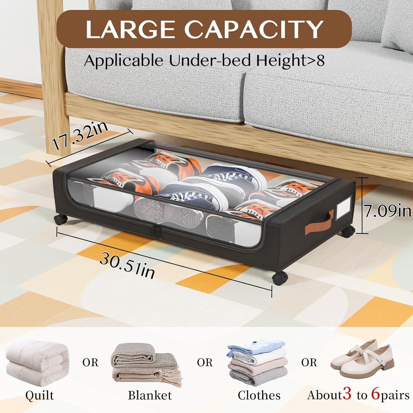 Contenedores almacenamiento bajo cama XXL 60l set 4 negro