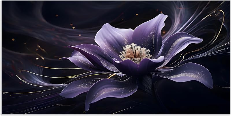 Lienzo morado flor con remolinos negros arte pared