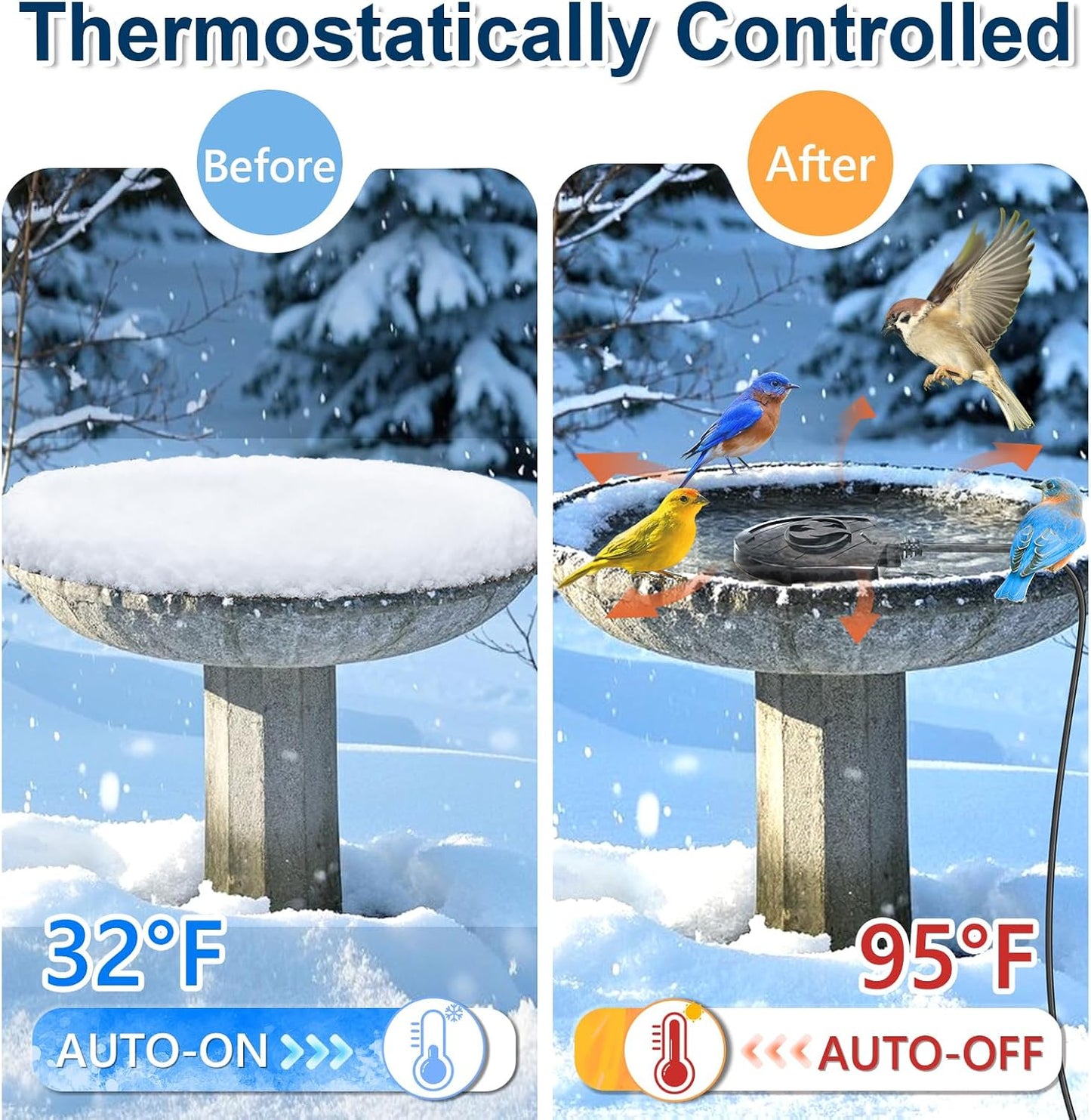 Calentador baño pájaros 100w aluminio sumergible invierno