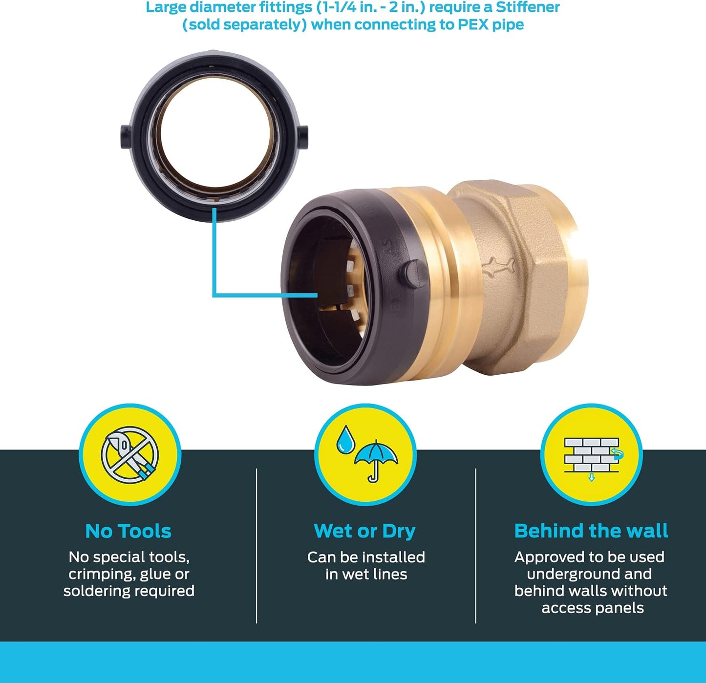 Adaptador FNPT 1-1/2 pulg para tubo PEX cobre CPVC