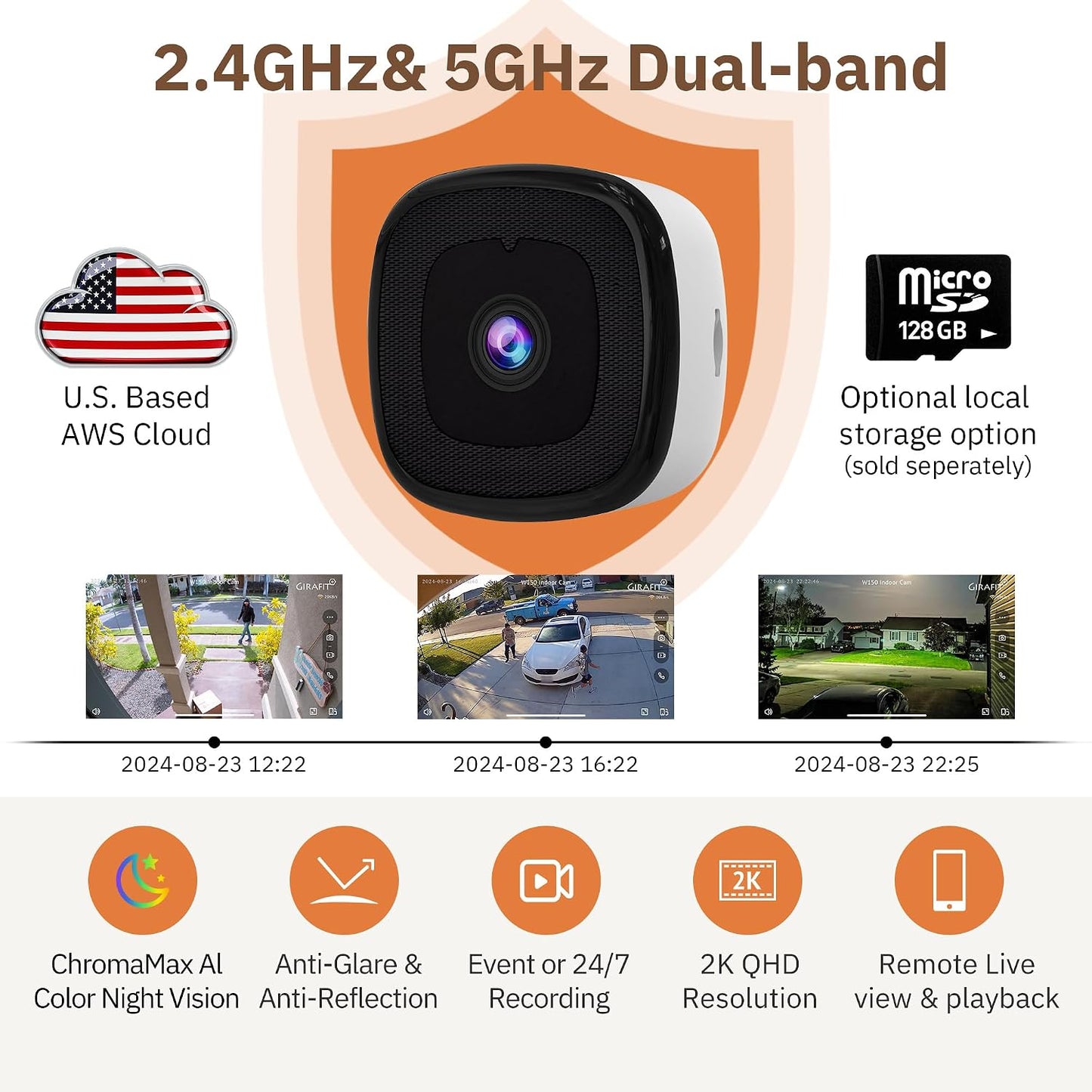 Cámara seguridad 2K WiFi 2.4/5 GHz visión nocturna 3