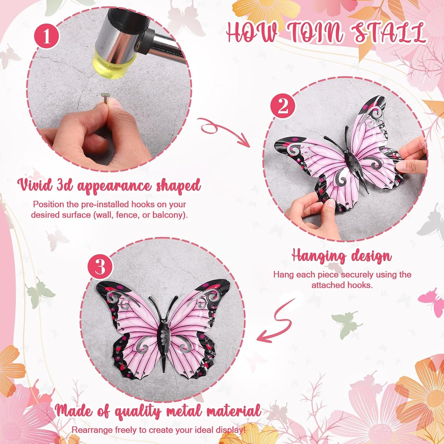 15 Mariposas Metal 3D 6.5" Decoración