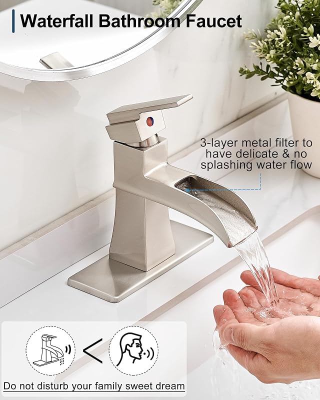 Grifo baño latón cepillado 4" orificio solo con drenaje