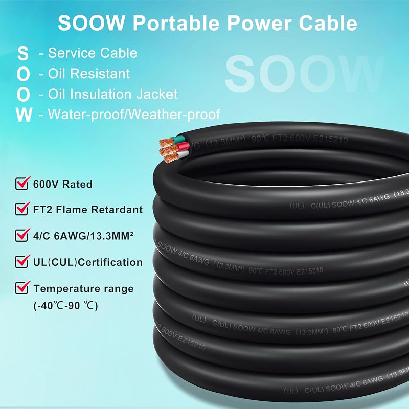 Cable eléctrico 6 AWG 15 ft para motores y luces