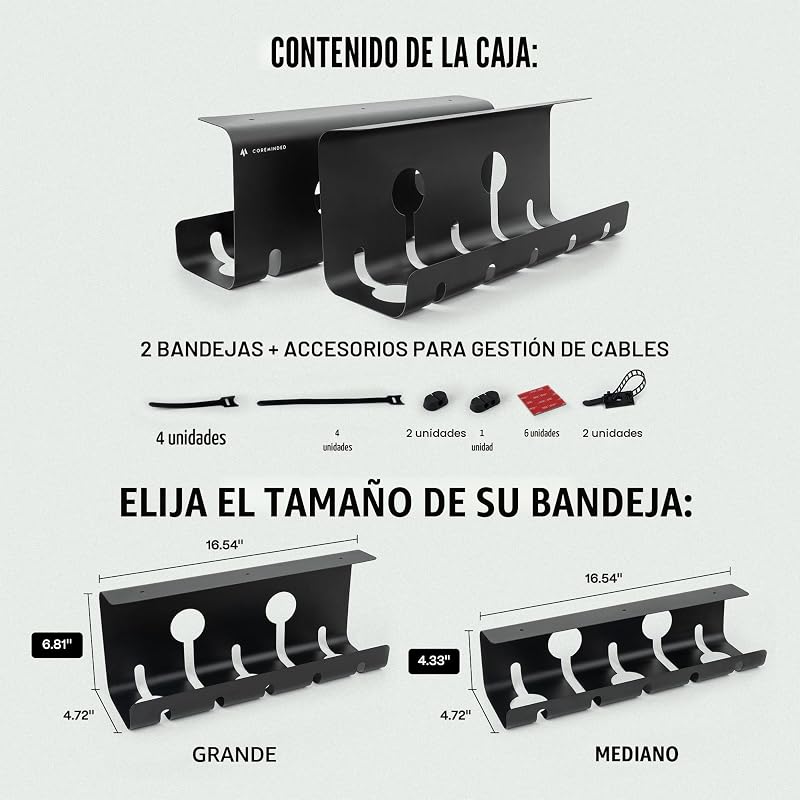 Bandeja cables escritorio sin taladro pack 2 soporte regleta