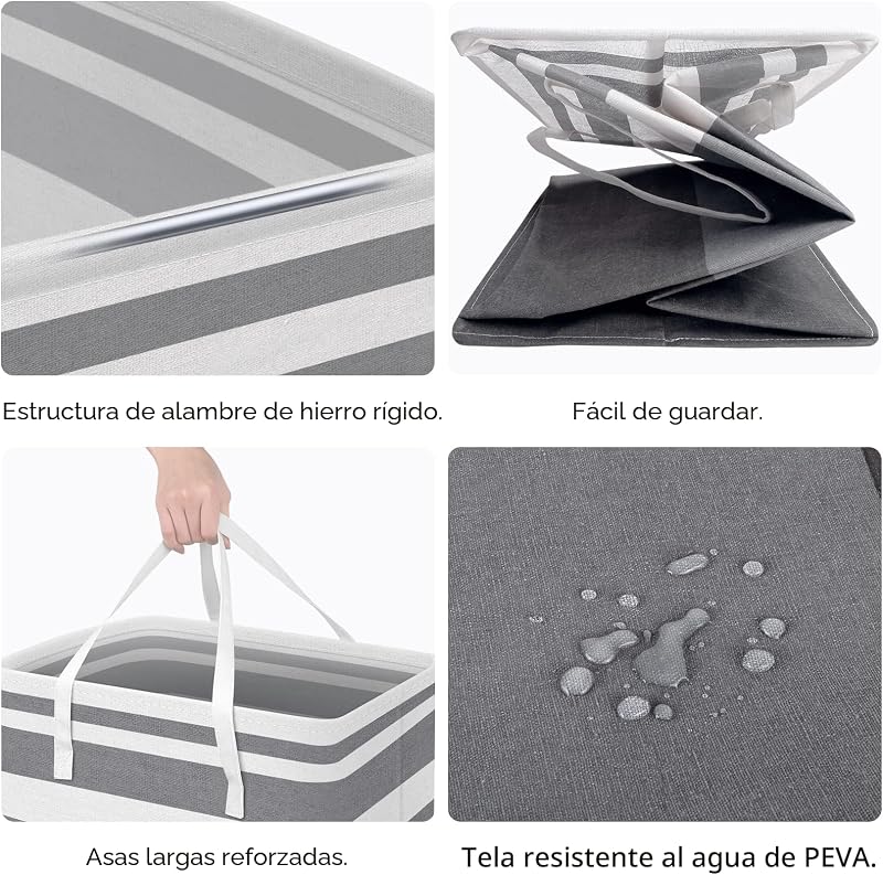 2 Cestas Lavandería Impermeable Plegable Asas Extendidas