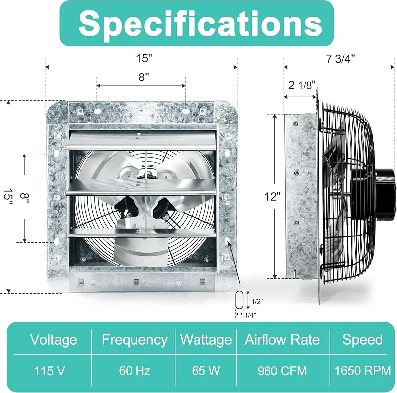 Ventilador obturador 12" termostato pared 960CFM