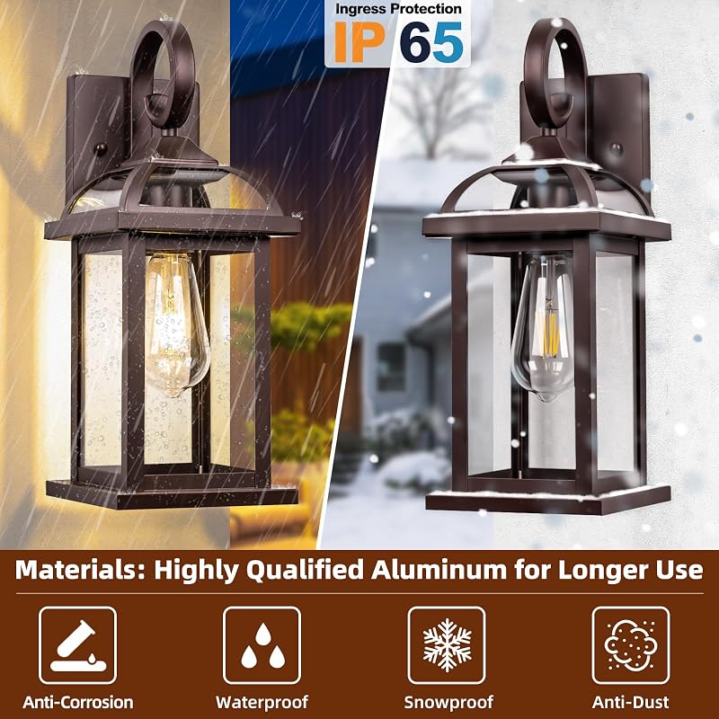 Farol pared bronce IP65 aluminio vidrio transparente