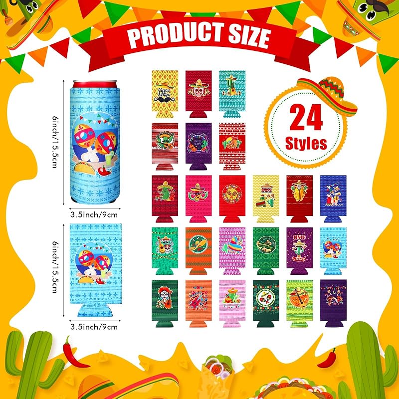 24 Pzas Decoraciones Cinco de Mayo Cactus 12oz