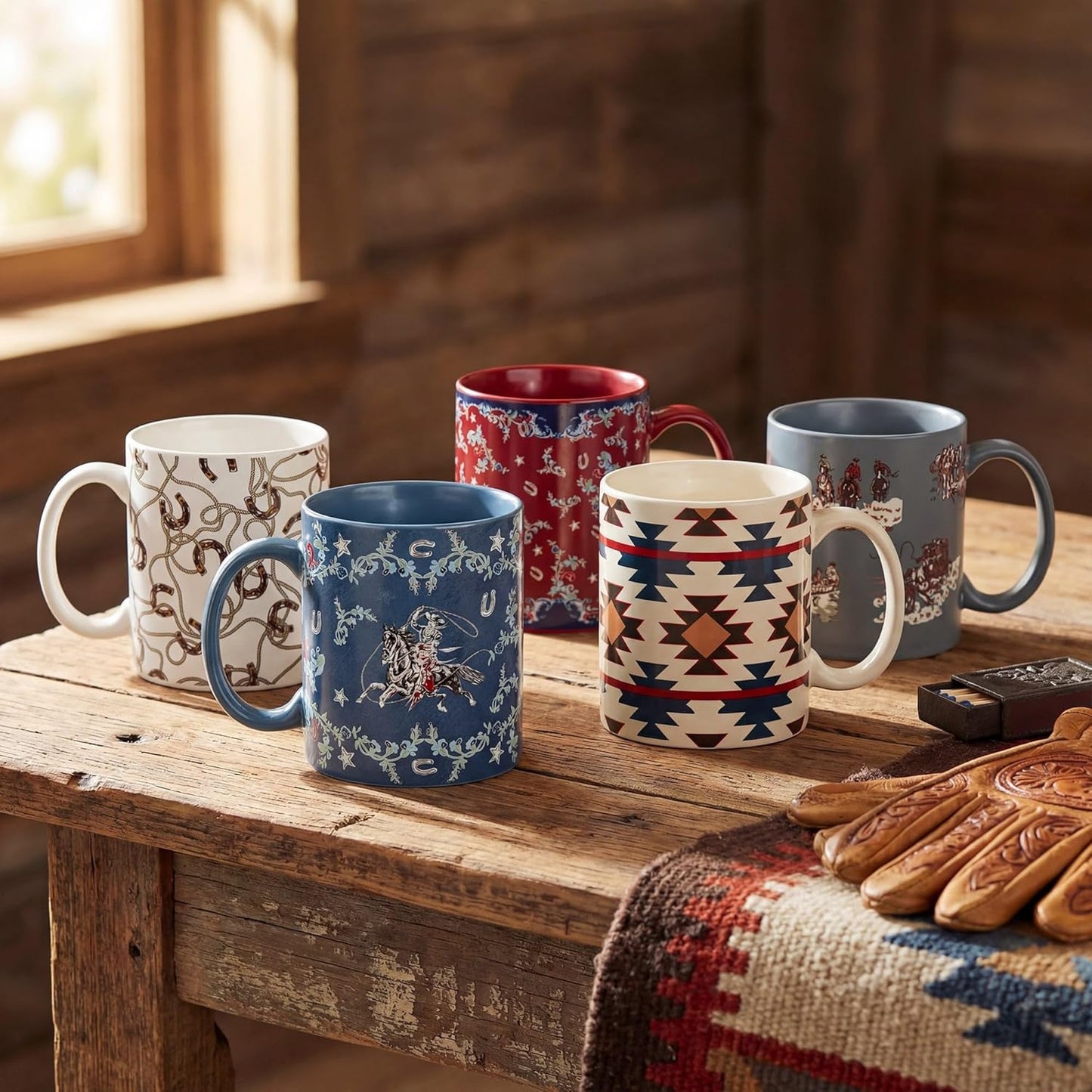 Set 4 Tazas Cerámica 20oz Diseño Oeste con Manilla