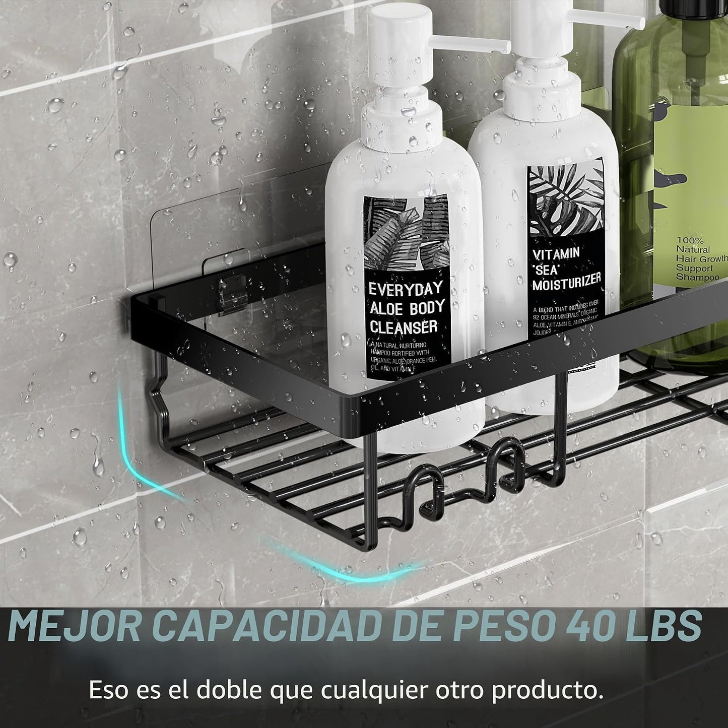 Organiz. estante regadera autoadhesivo negro estilo granja