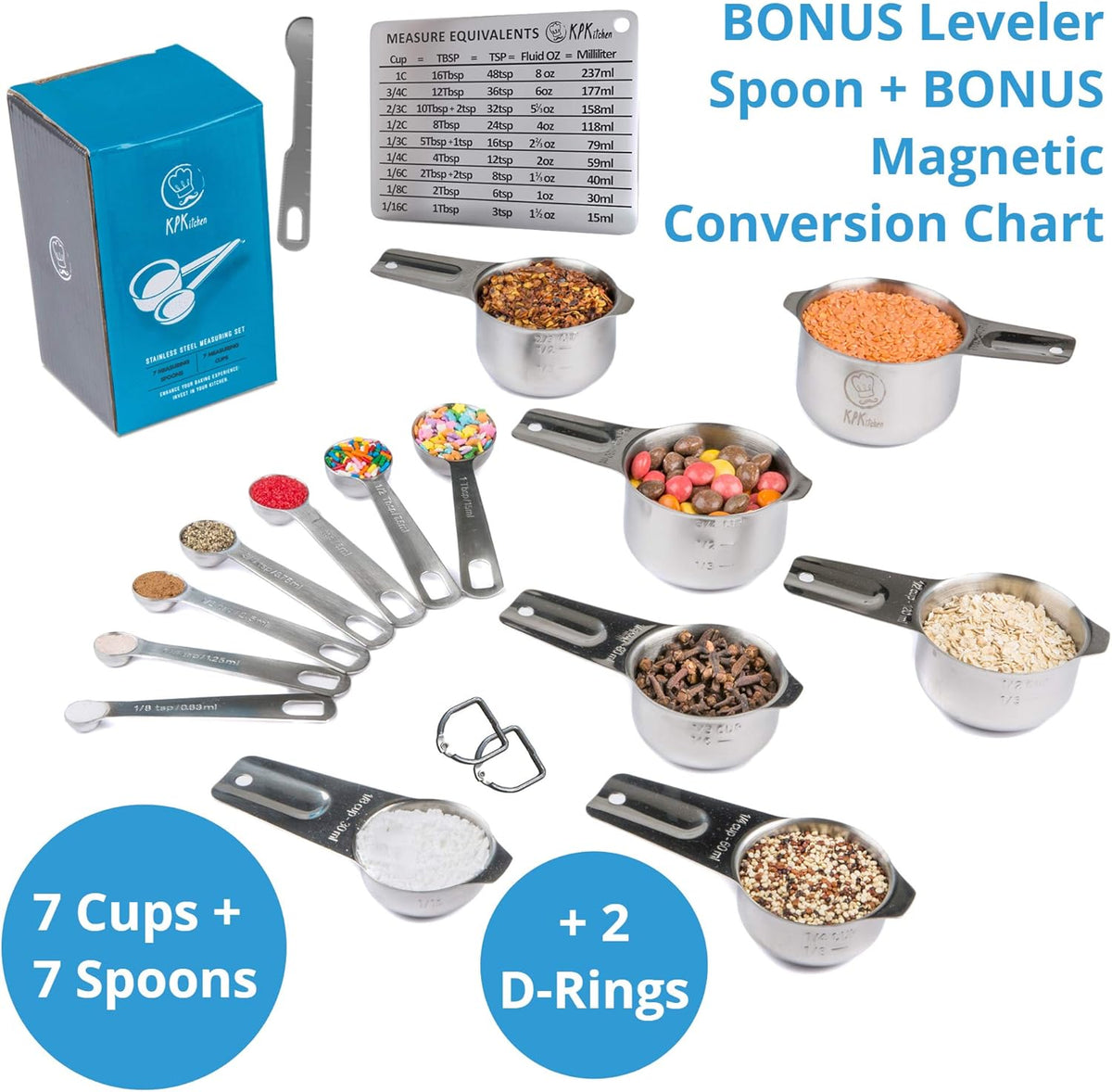 Juego tazas y cucharas medidoras acero inox 16-7