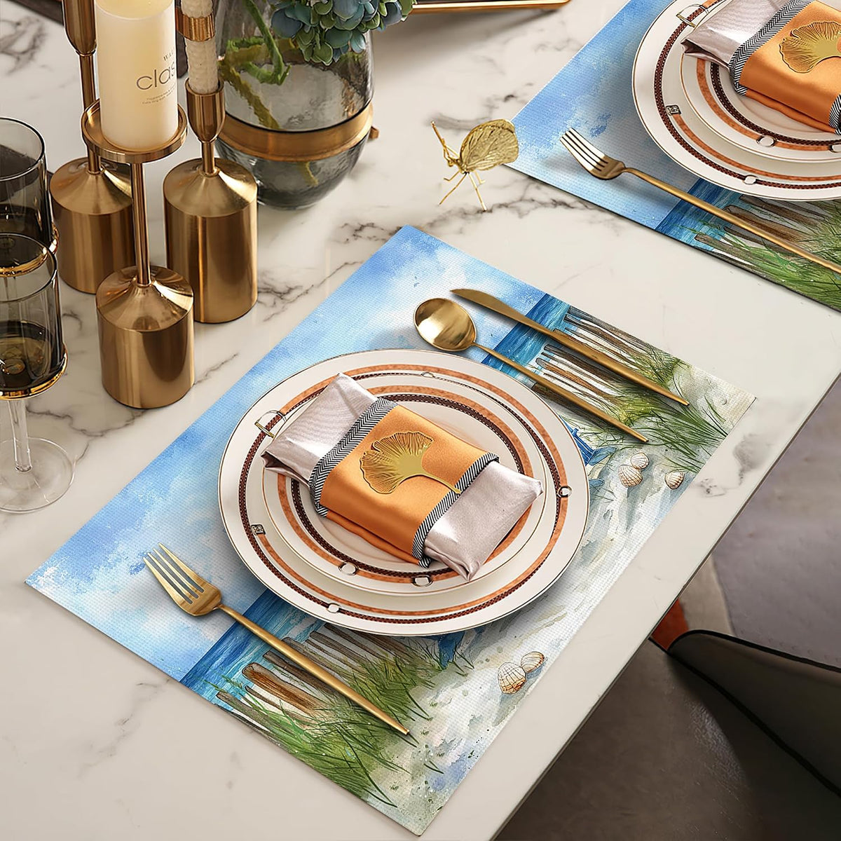 Set 4 manteles playa lavables 12x18pulg decoración hogar