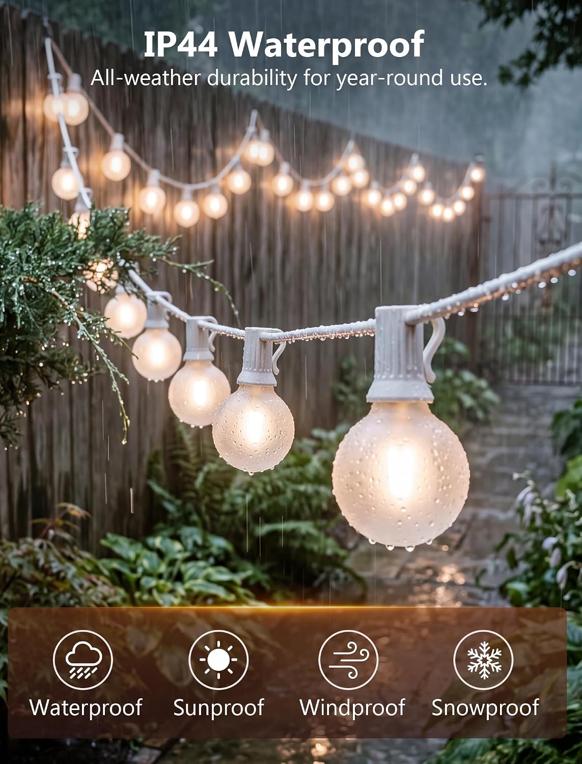 Cadena luces LED 50ft 52 bombillas blancas impermeable