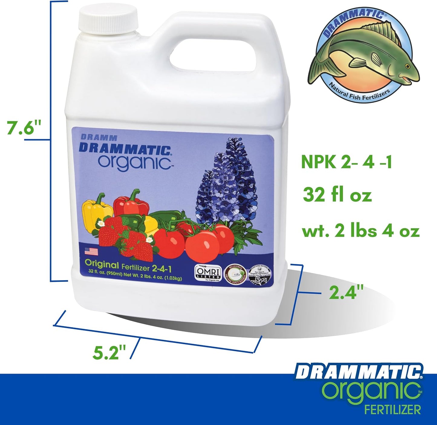 Fertilizante líquido para peces 32oz certificado OMRI
