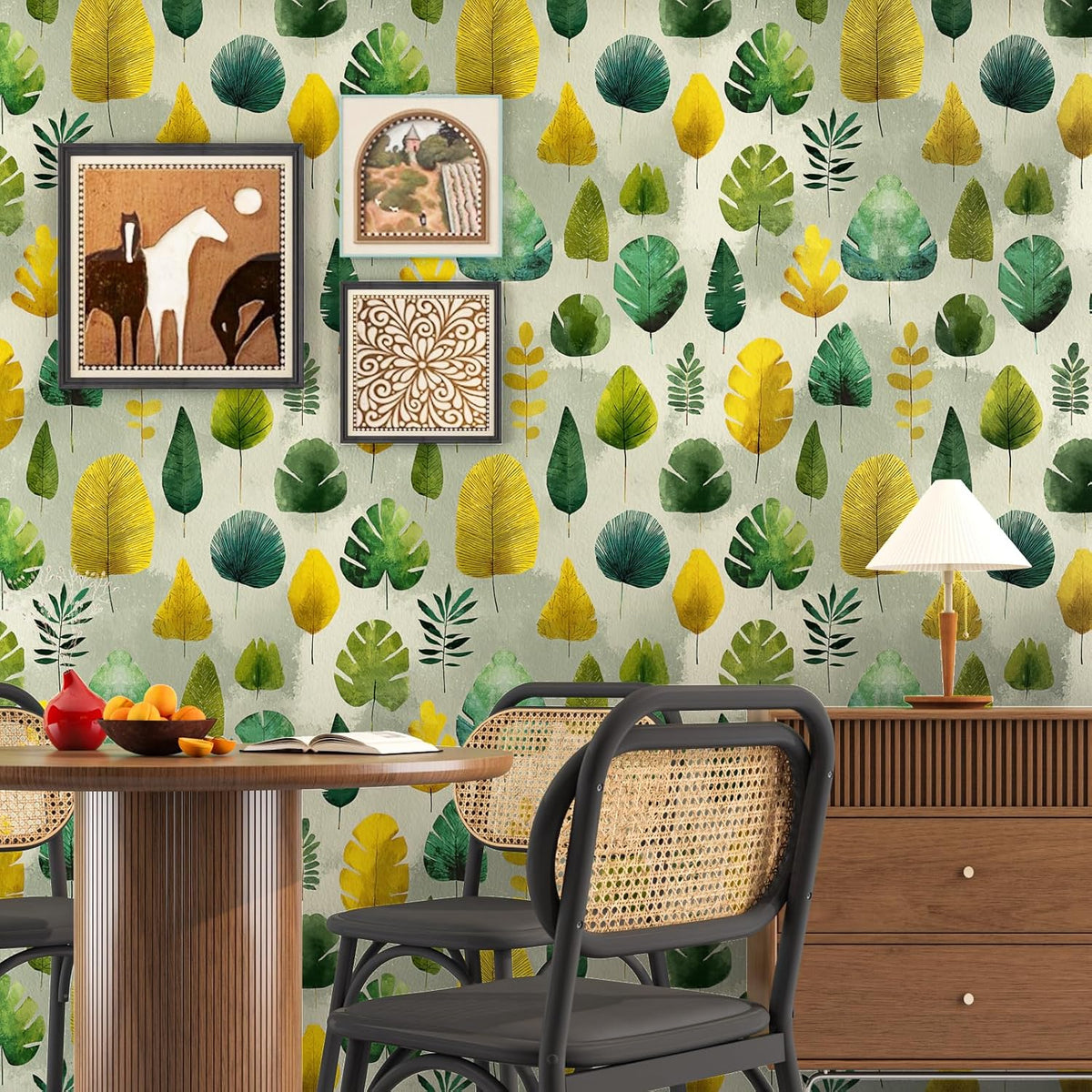 Papel tapiz hojas verde y dorado 17.4x118pulg autoadhesivo