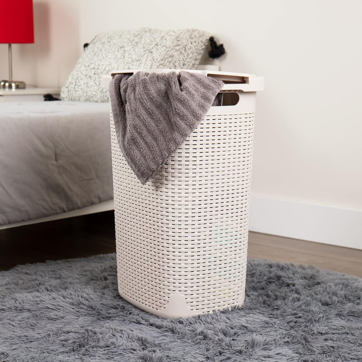 Cesta lavandería mimbre plástico 60L color marfil