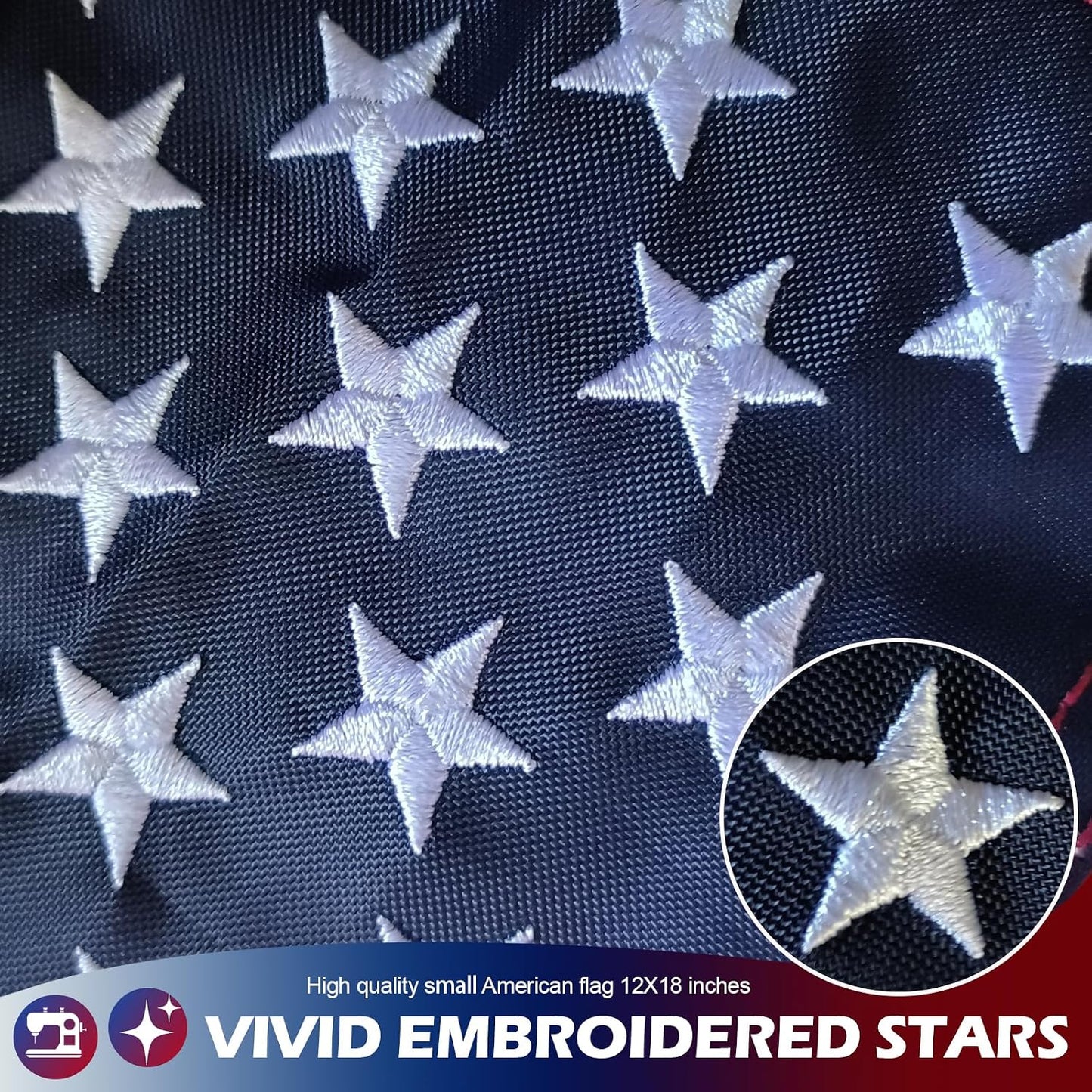 Bandera EE.UU. 16x24" doble cara estrellas bordadas